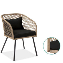 FastFurnishings 3 Piece Beige/Black Outdoor Weave Wicker Bistro w/ Tempered Glass Side Table Set