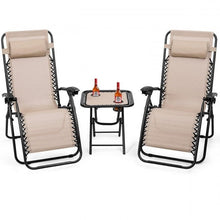 FastFurnishings 3 Piece Folding Portable Reclining Lounge Chairs Table Set Tan