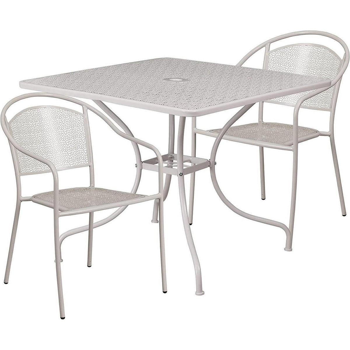 FastFurnishings 3-Piece Grey Steel Metal Outdoor Patio Furniture Set with 2 Chairs and 1 Table