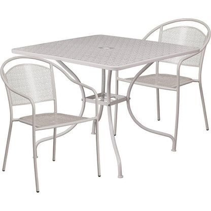 FastFurnishings 3-Piece Grey Steel Metal Outdoor Patio Furniture Set with 2 Chairs and 1 Table