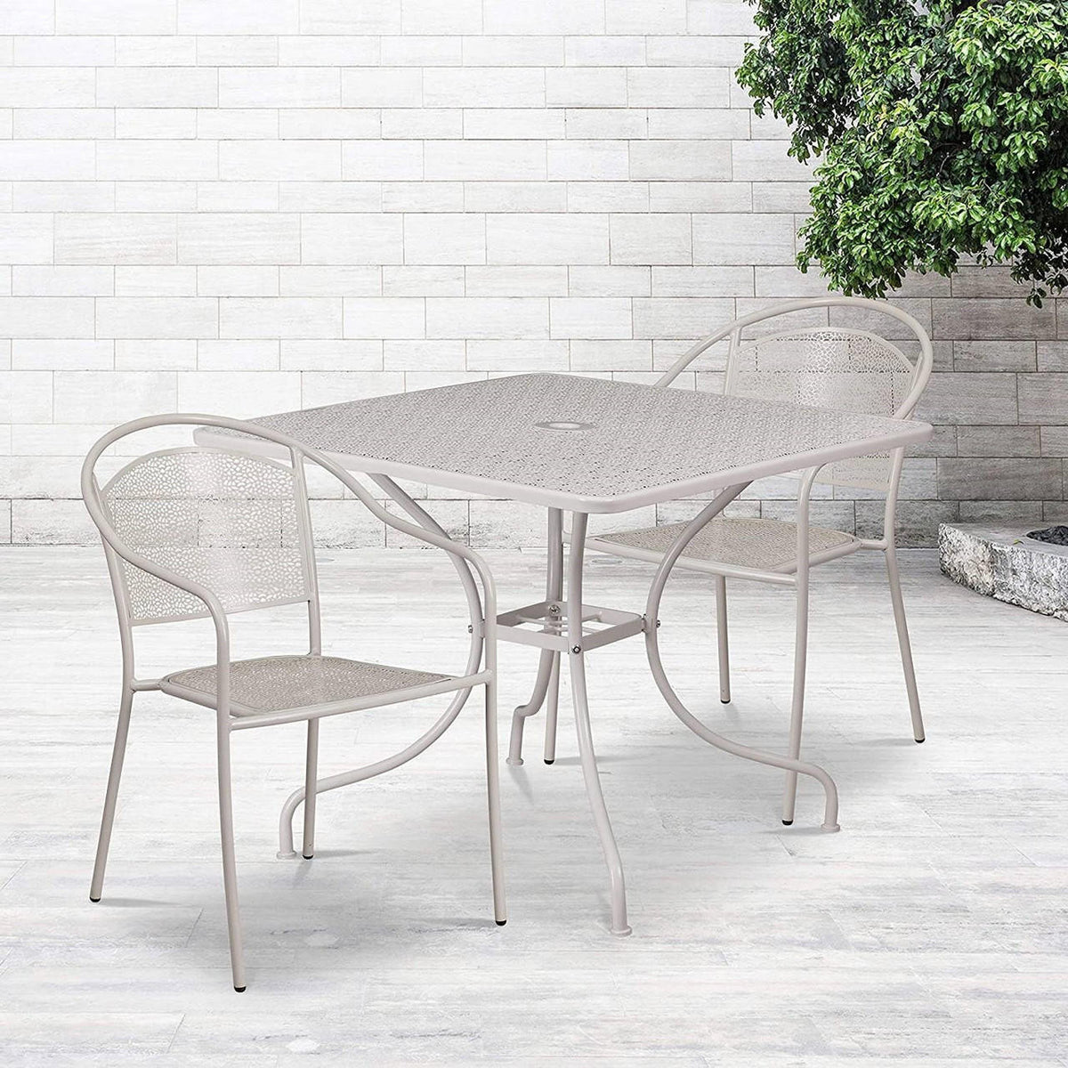 FastFurnishings 3-Piece Grey Steel Metal Outdoor Patio Furniture Set with 2 Chairs and 1 Table