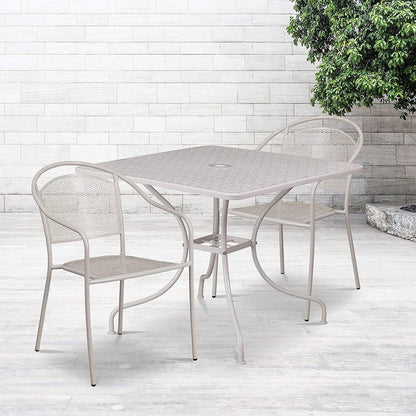 FastFurnishings 3-Piece Grey Steel Metal Outdoor Patio Furniture Set with 2 Chairs and 1 Table