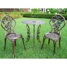FastFurnishings 3-Piece Outdoor Bistro Set with Rose Design in Antique Bronze Finish
