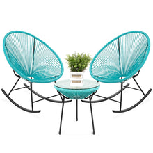 FastFurnishings 3 Piece Teal Oval Patio Woven Rocking Chair Bistro Set