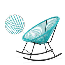 FastFurnishings 3 Piece Teal Oval Patio Woven Rocking Chair Bistro Set