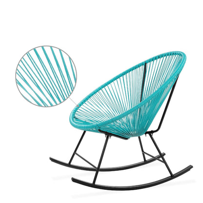 FastFurnishings 3 Piece Teal Oval Patio Woven Rocking Chair Bistro Set