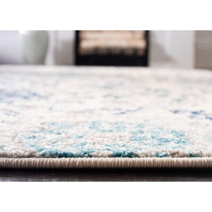 FastFurnishings 3' x 5' Coastal Blue Grey Damask Indoor Area Rug