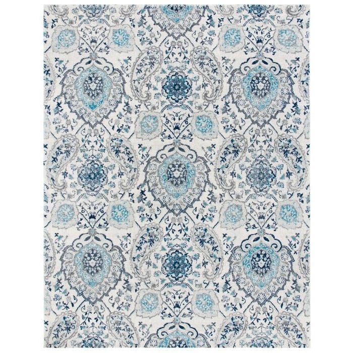 FastFurnishings 3' x 5' Coastal Blue Grey Damask Indoor Area Rug