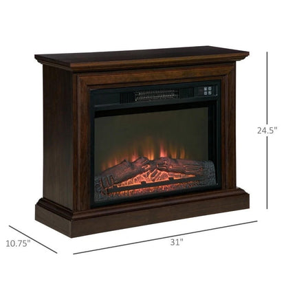 FastFurnishings 31 inch Brown Electric Fireplace Heater Dimmable Flame Effect and Mantel w/ Remote Control
