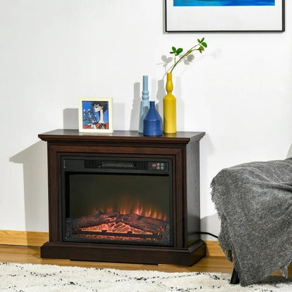 FastFurnishings 31 inch Brown Electric Fireplace Heater Dimmable Flame Effect and Mantel w/ Remote Control