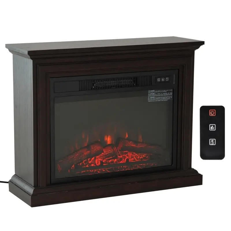 FastFurnishings 31 inch Dark Brown Electric Fireplace Heater Dimmable Flame Effect and Mantel w/ Remote Control