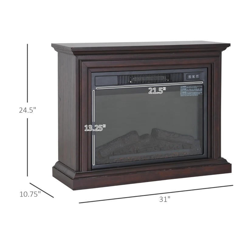 FastFurnishings 31 inch Dark Brown Electric Fireplace Heater Dimmable Flame Effect and Mantel w/ Remote Control