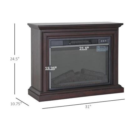 FastFurnishings 31 inch Dark Brown Electric Fireplace Heater Dimmable Flame Effect and Mantel w/ Remote Control