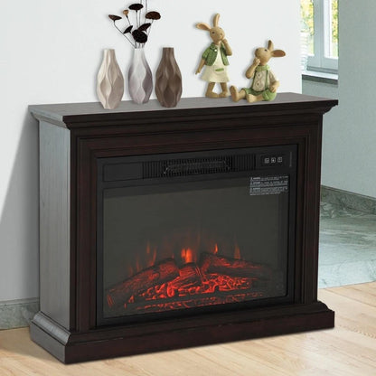 FastFurnishings 31 inch Dark Brown Electric Fireplace Heater Dimmable Flame Effect and Mantel w/ Remote Control