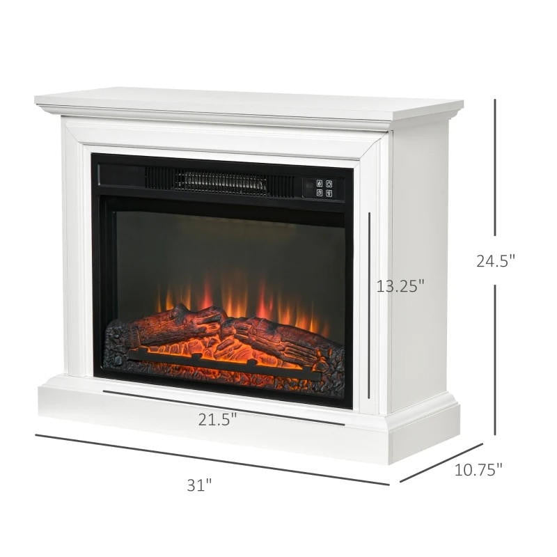 FastFurnishings 31 inch White Electric Fireplace Heater Dimmable Flame Effect and Mantel w/ Remote Control
