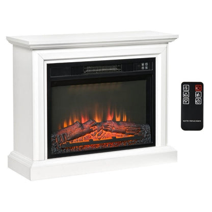 FastFurnishings 31 inch White Electric Fireplace Heater Dimmable Flame Effect and Mantel w/ Remote Control