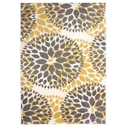 FastFurnishings 3'1" x 5' Grey Yellow Floral Woven Stain Resistant Polypropylene Area Rug