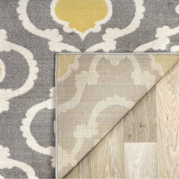 FastFurnishings 3'3" x 5' Grey Yellow Trellis Geometric Polypropylene Area Rug