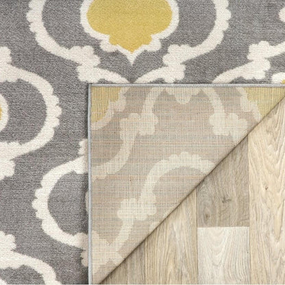 FastFurnishings 3'3" x 5' Grey Yellow Trellis Geometric Polypropylene Area Rug