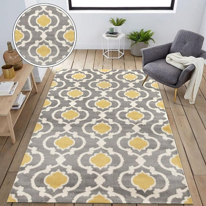 FastFurnishings 3'3" x 5' Grey Yellow Trellis Geometric Polypropylene Area Rug