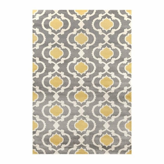 FastFurnishings 3'3" x 5' Grey Yellow Trellis Geometric Polypropylene Area Rug