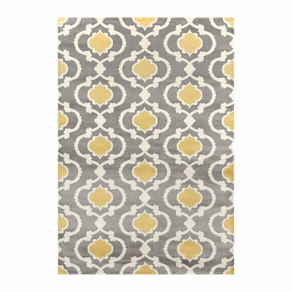 FastFurnishings 3'3" x 5' Grey Yellow Trellis Geometric Polypropylene Area Rug