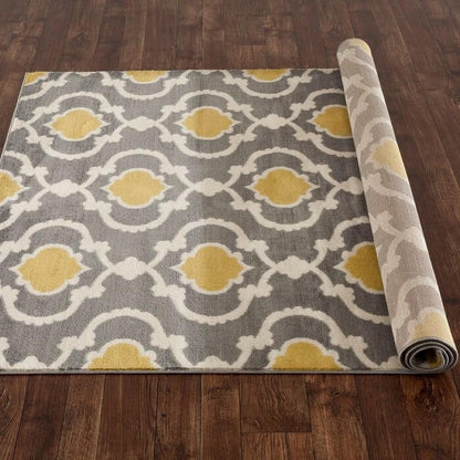 FastFurnishings 3'3" x 5' Grey Yellow Trellis Geometric Polypropylene Area Rug