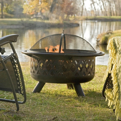 FastFurnishings 36-inch Bronze Fire Pit with Grill Grate Spark Screen Cover