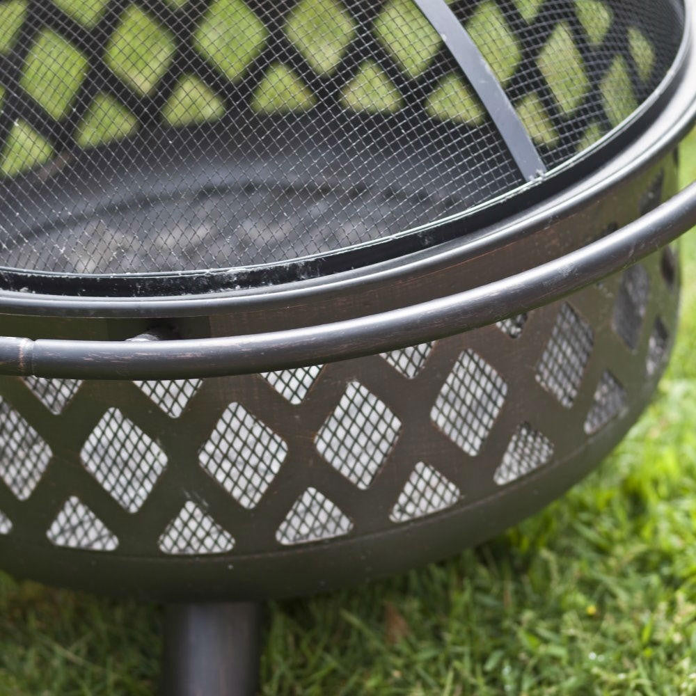 FastFurnishings 36-inch Bronze Fire Pit with Grill Grate Spark Screen Cover