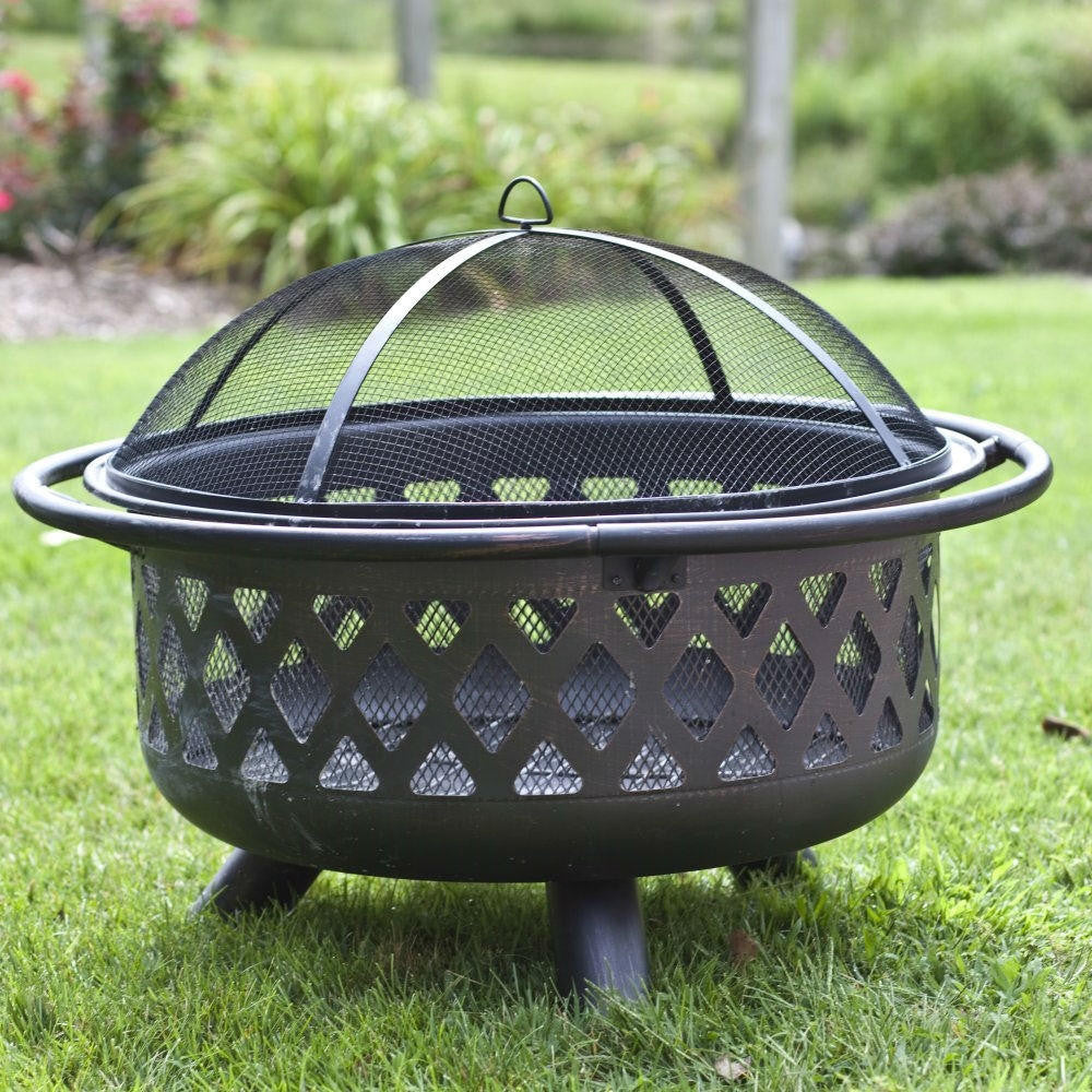 FastFurnishings 36-inch Bronze Fire Pit with Grill Grate Spark Screen Cover