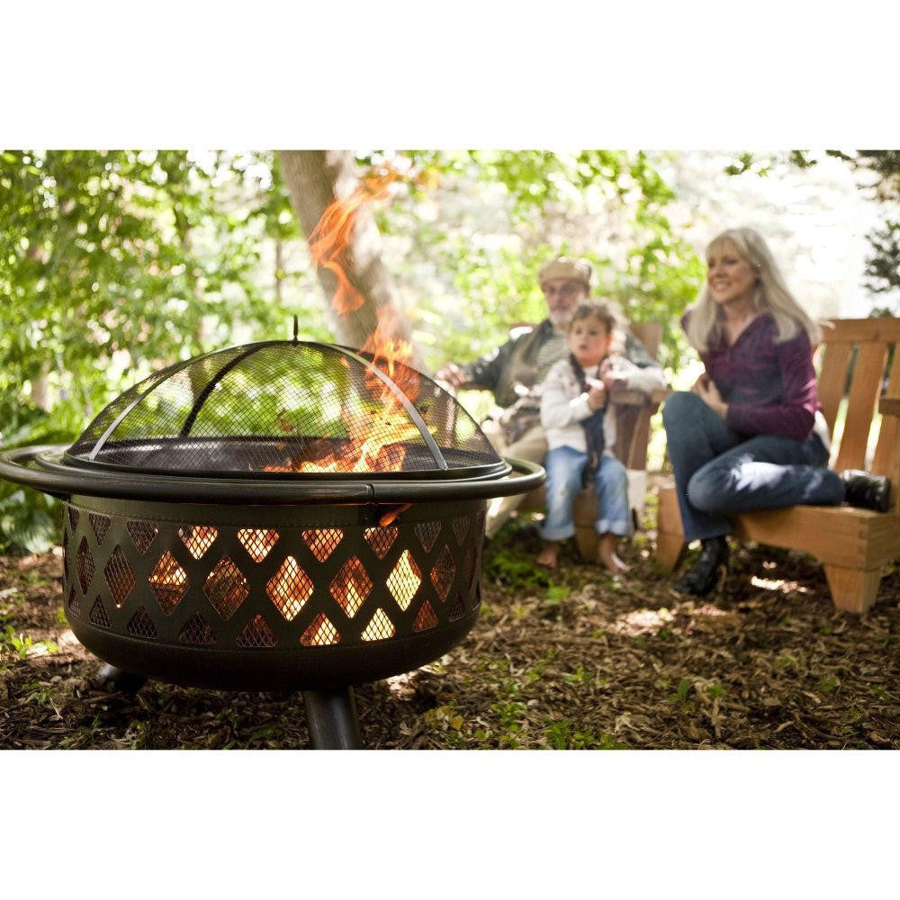 FastFurnishings 36-inch Bronze Fire Pit with Grill Grate Spark Screen Cover