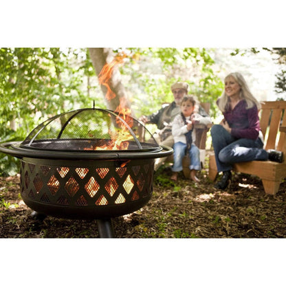FastFurnishings 36-inch Bronze Fire Pit with Grill Grate Spark Screen Cover