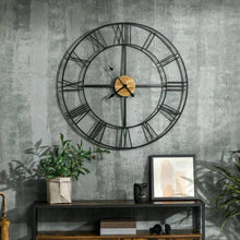 FastFurnishings 36-inch Metal Silent Wall Clock with Roman Numerals and Wooden Center