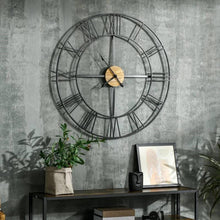 FastFurnishings 36-inch Metal Silent Wall Clock with Roman Numerals and Wooden Center