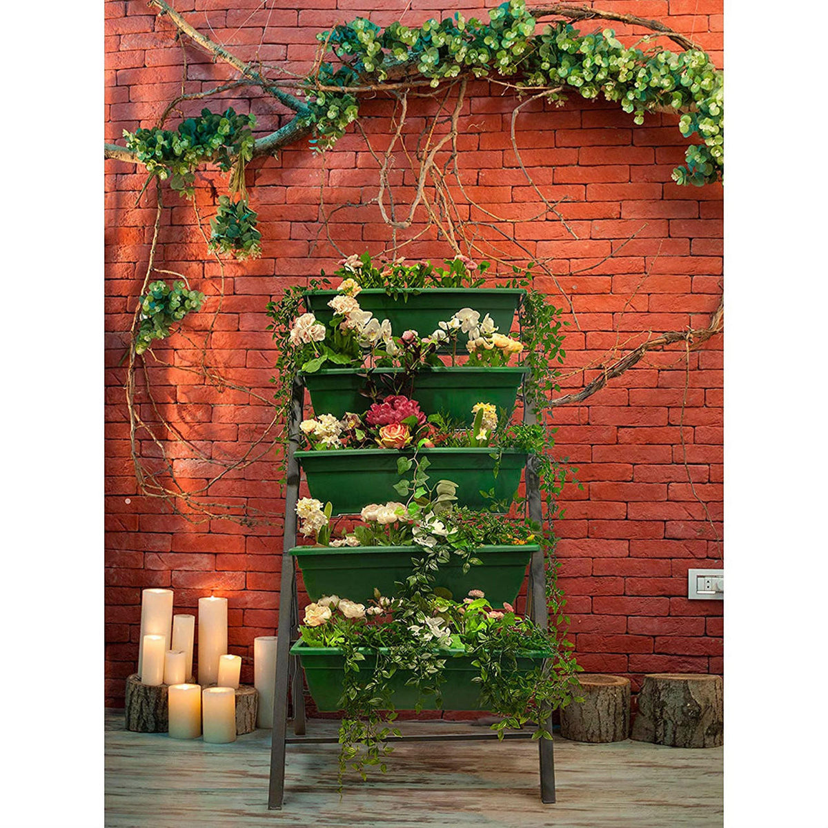 FastFurnishings 4 FT 5 Tier Green Vertical Garden Indoor/Outdoor Elevated Planter