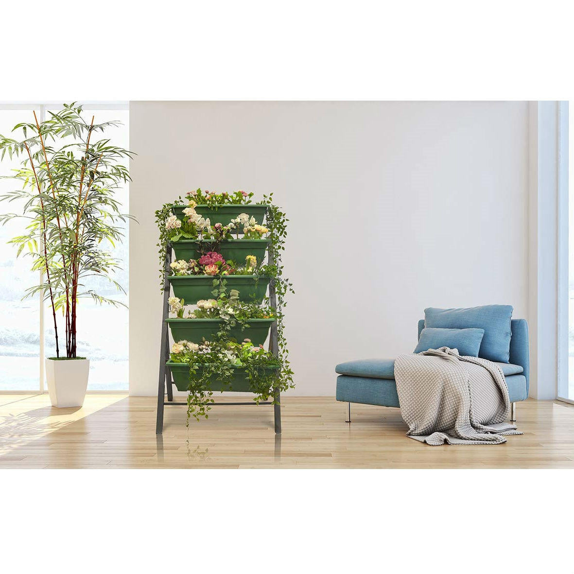 FastFurnishings 4 FT 5 Tier Green Vertical Garden Indoor/Outdoor Elevated Planter