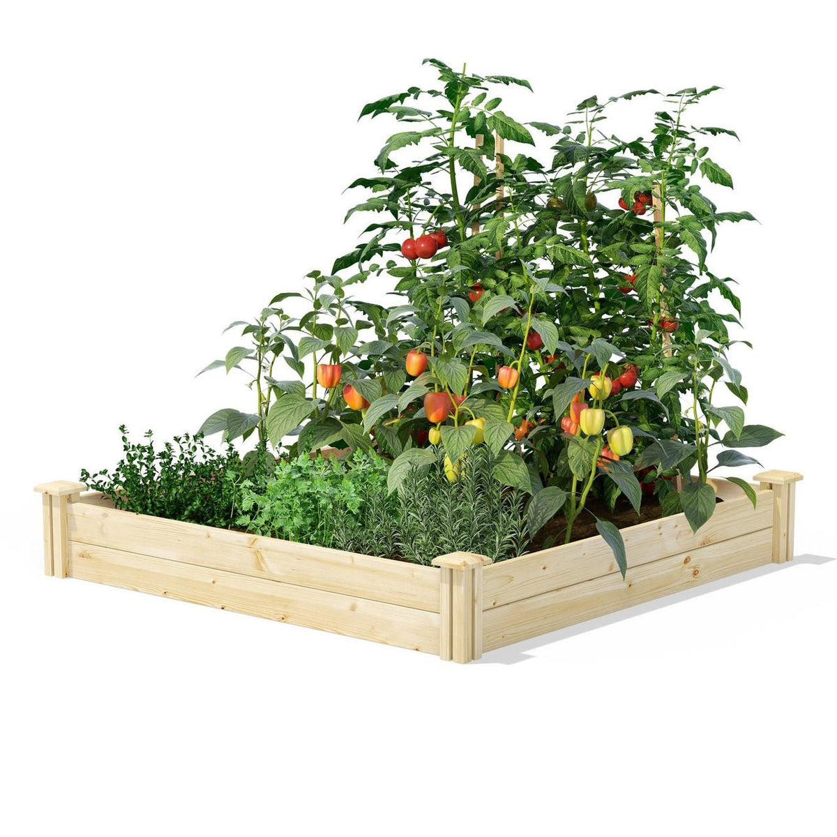 FastFurnishings 4 ft x 4 ft Pine Wood Raised Garden Bed - Made in USA