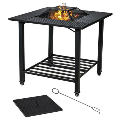 FastFurnishings 4 in 1 Square Fire Pit, Grill Cooking BBQ Grate, Ice Bucket, Dining Table