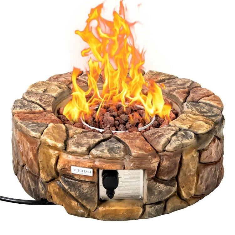 FastFurnishings 40,000 BTU Outdoor Circle Stone Gas Propane Fire Pit