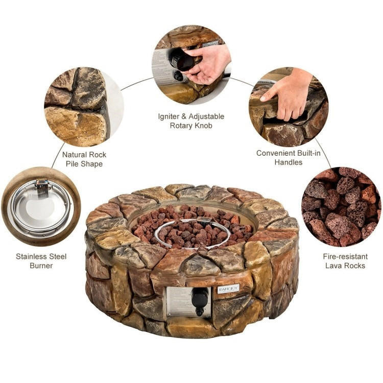 FastFurnishings 40,000 BTU Outdoor Circle Stone Gas Propane Fire Pit