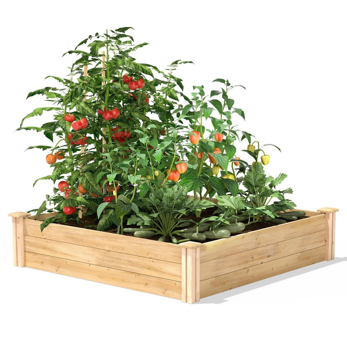 FastFurnishings 4ft x 4ft Outdoor Pine Wood Raised Garden Bed Planter Box - Made in USA