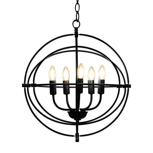 FastFurnishings 5 Light Brass Rustic Industrial Rotating Metal Chandelier