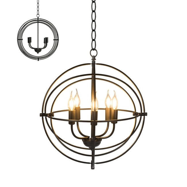 FastFurnishings 5 Light Brass Rustic Industrial Rotating Metal Chandelier