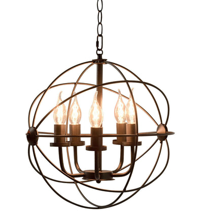 FastFurnishings 5 Light Modern Black Iron Sphere Modern Chandelier