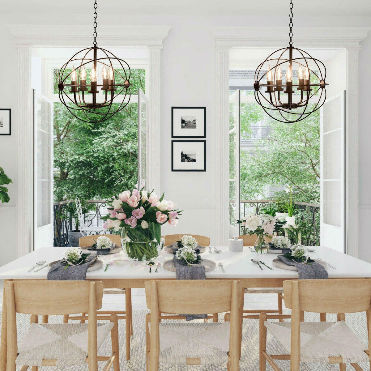 FastFurnishings 5 Light Modern Black Iron Sphere Modern Chandelier