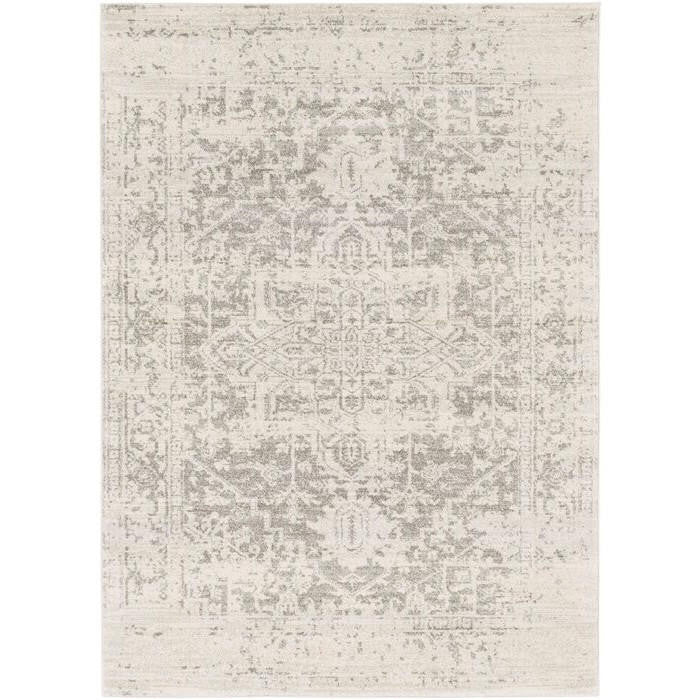 FastFurnishings 5' x 7' Distressed Oriental Area Rug in Light Grey / Beige