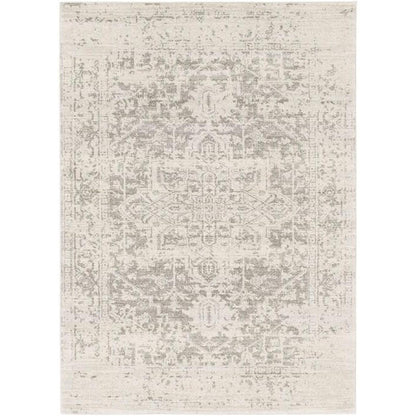 FastFurnishings 5' x 7' Distressed Oriental Area Rug in Light Grey / Beige