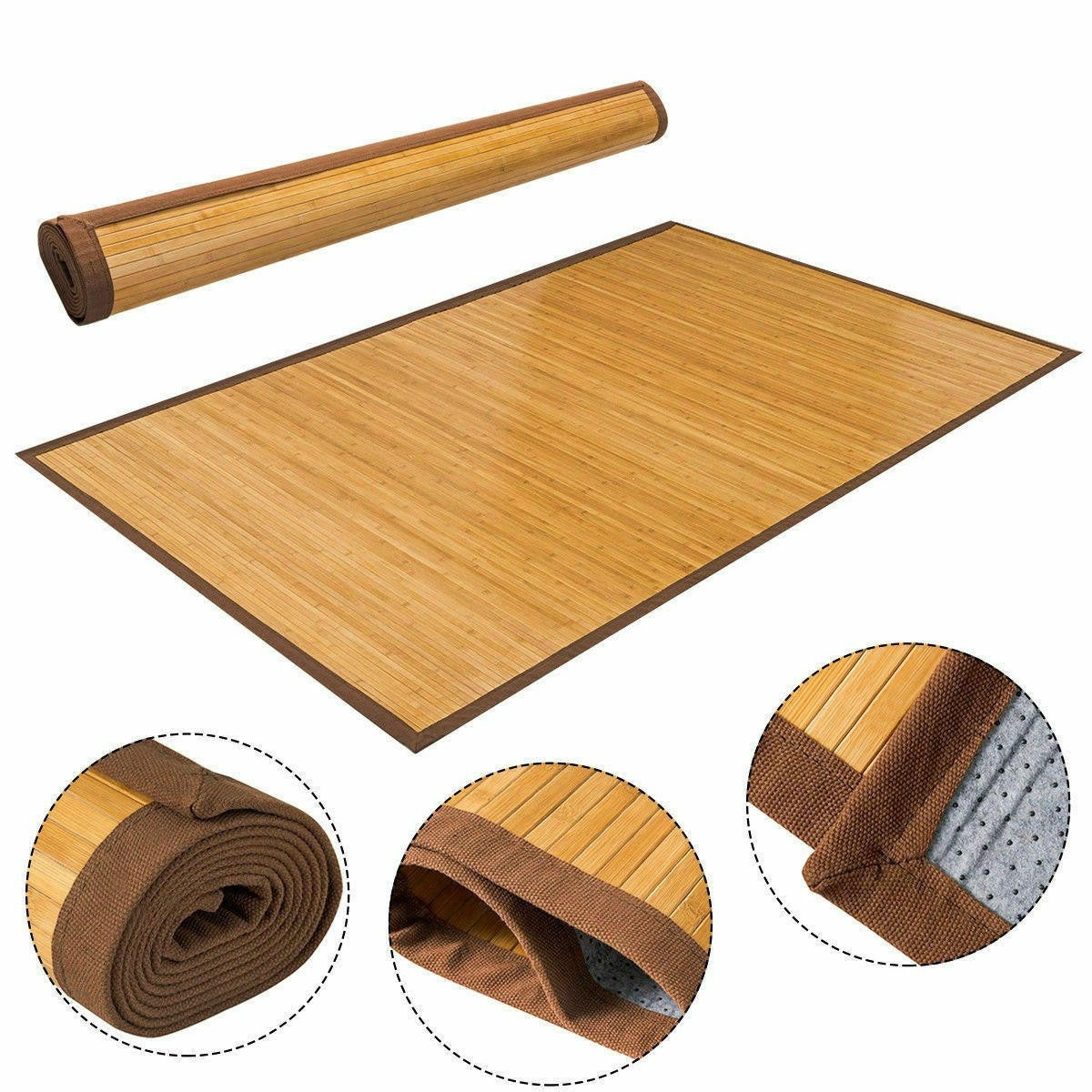 FastFurnishings 5' x 8' Indoor/Outdoor 100% Bamboo Area Rug Floor Carpet