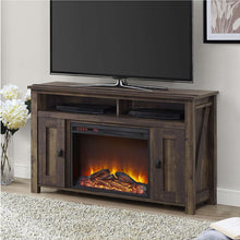 FastFurnishings 50-inch TV Stand in Medium Brown Wood with 1,500 Watt Electric Fireplace