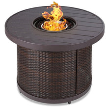 FastFurnishings 50,000 BTU Brown Wicker Round LP Gas Propane Fire Pit w/ Faux Wood Tabletop and Cover